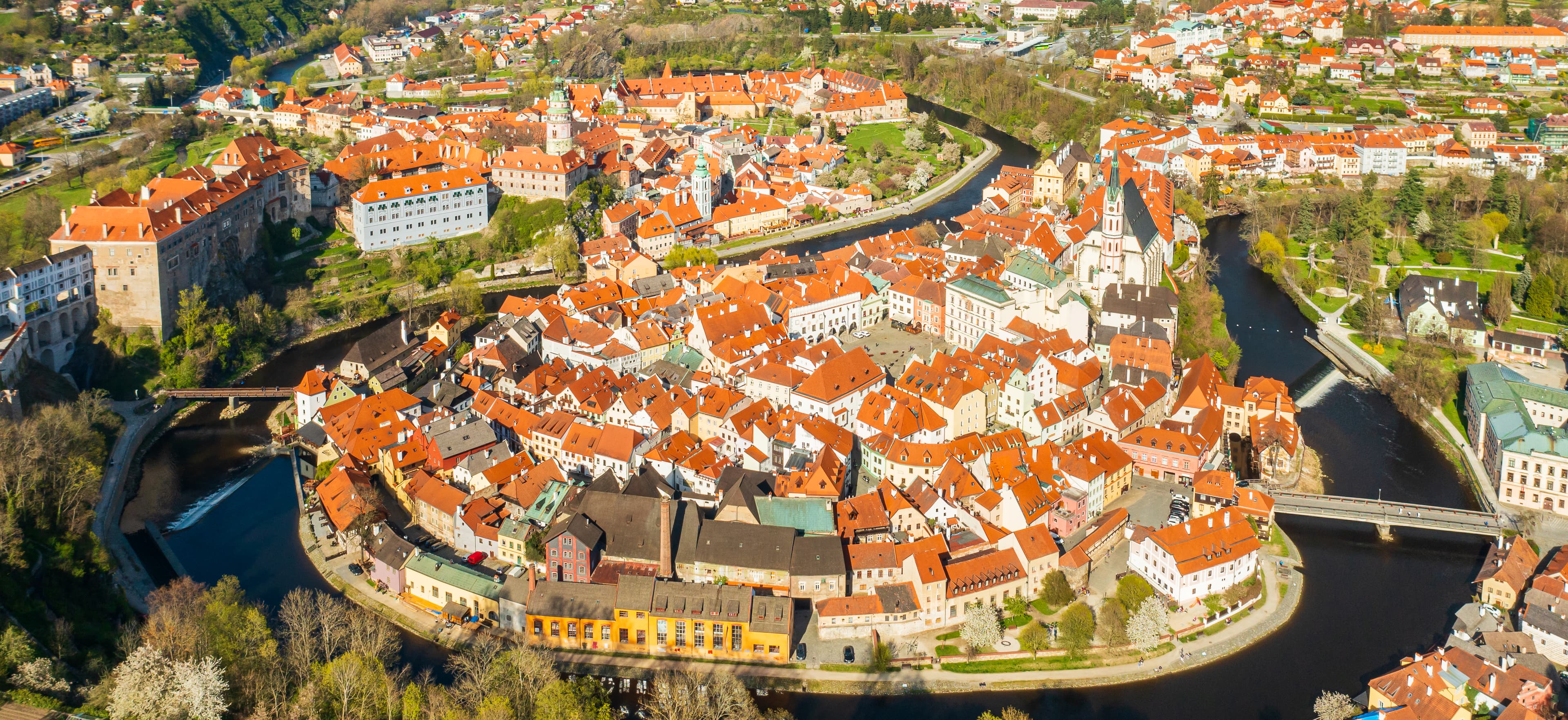 Aerial view of European old town